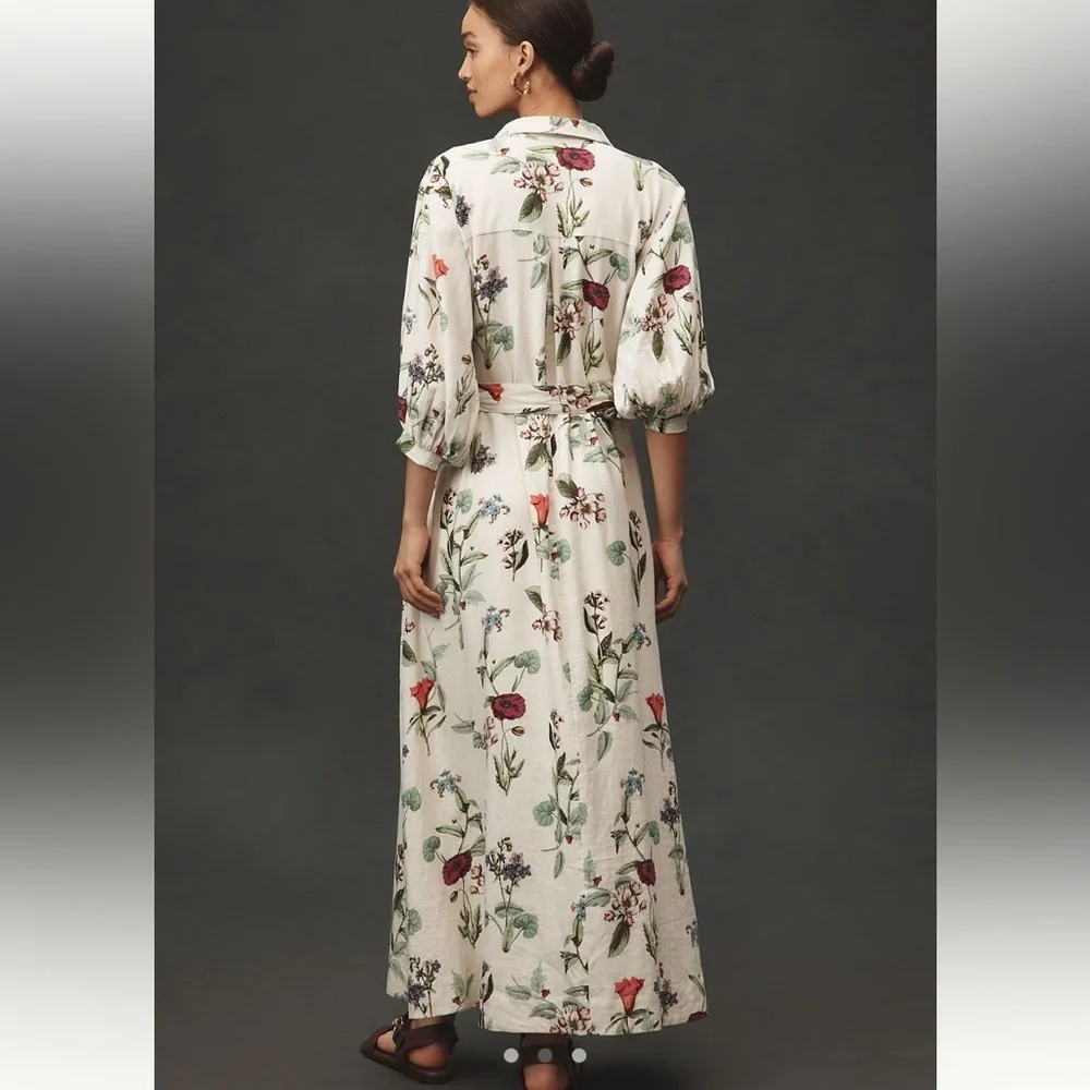 Maeve Floral Linen Maxi Dress with Tie Waist - Picture 3 of 6
